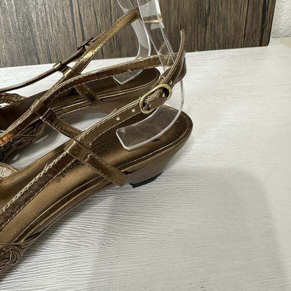 Coldwater Creek Shoes Women 7.5 Gold Bronze Metallic Woven Slingback Kitten Heel - Picture 6 of 12